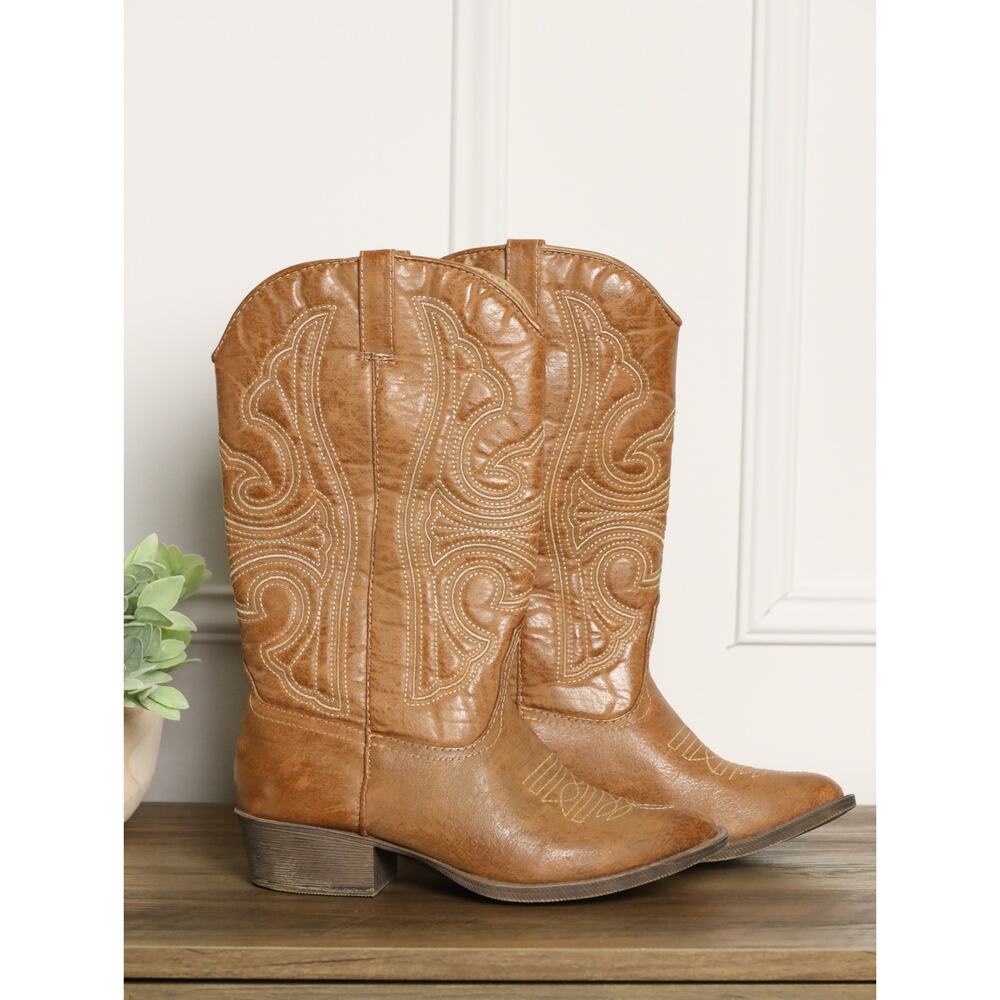 Coconuts by Matisse Western Cowboy Boots Brown Leather 6.5 Embroidered Stitch - Picture 5 of 11